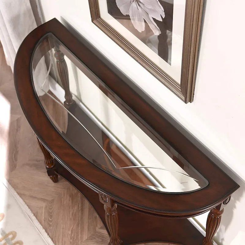 Solid Wood End Tables Coffee Tables Console Table with Glass Top