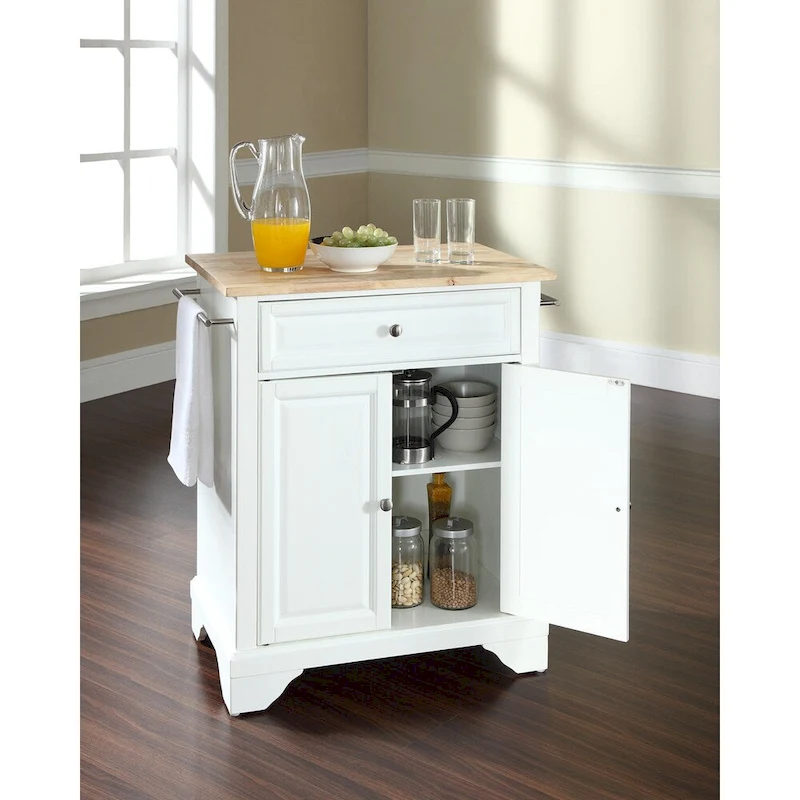 Crosley LaFayette Stainless Steel Top Portable Kitchen Island in White Finish - 18d x 31w x 35h
