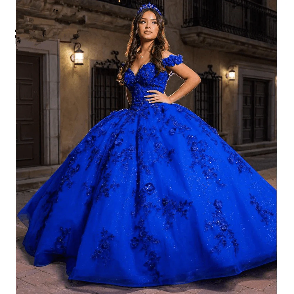 Royal Blue Off the Shoulder Puffy Quinceanera Dresses