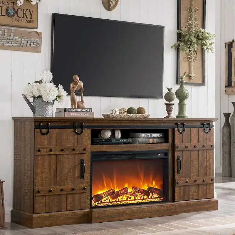 Farmhouse Fireplace TV Stand, Entertainment Center, Media Console