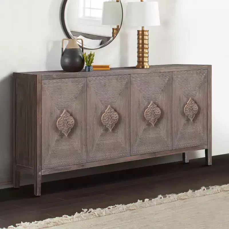 GDFStudio Betsy Antique 59'' Wood Cabinet with Adjustable Shelves
