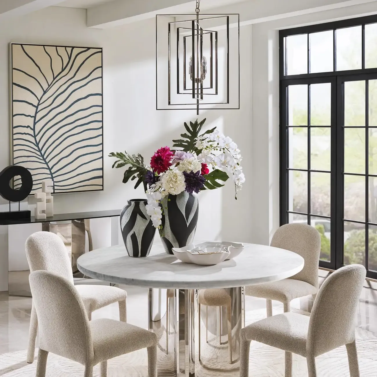 Modern Silver Rectangular Metal Cage Chandelier