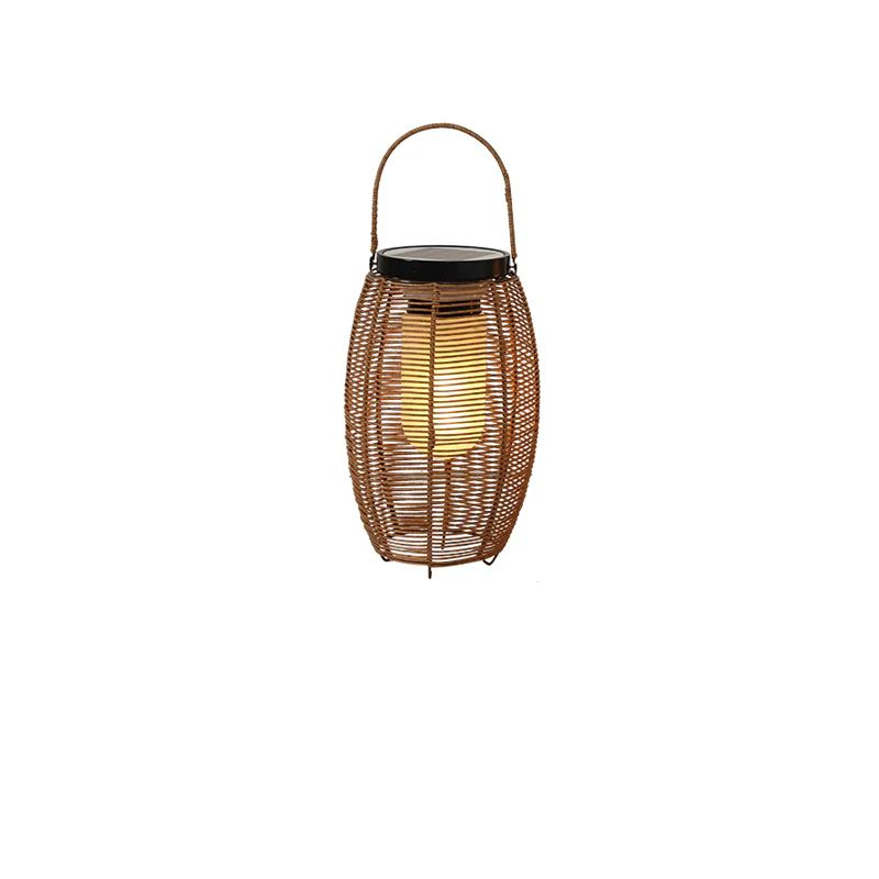 Portable Brown Woven Lantern Solar Outdoor Post Lights