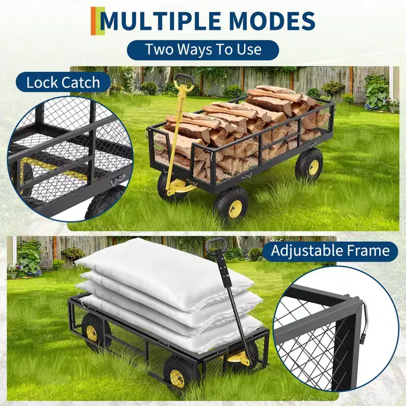900LBS Heavy Duty Garden Cart - 10 Pneumatic Tires Utility Wagon with Removable Sides (1-Piece)