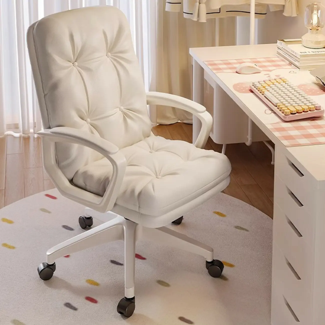 Modern White Leather Swivel Ergonomic Office Chair