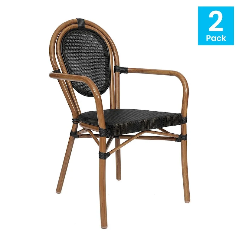 2 Pack All-Weather Commercial Paris Chairs with Arms and metal Frames - N/A
