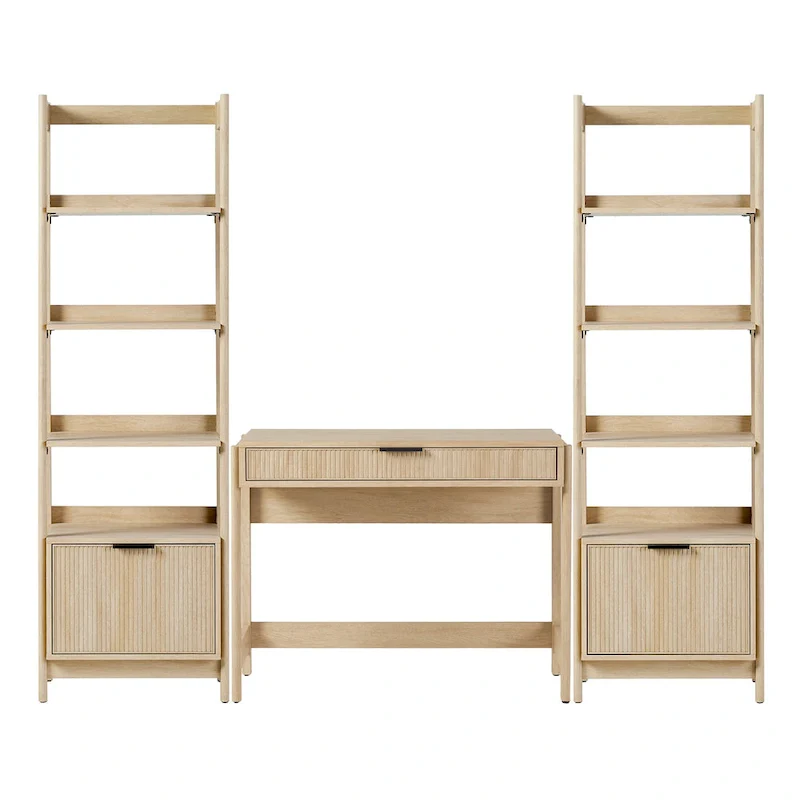 3-Piece Set Writing Desk with 2 Narrow Bookcases