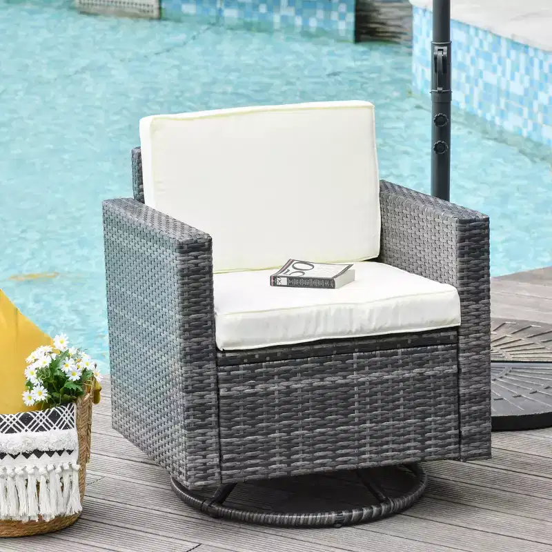 Outdoor Swivel Rocker, PE Wicker Dining Chair, 360 Degree Swivel Patio Glider with Cushions for Backyard, Lawn, Garden, Deck, Porch, Steel Frame