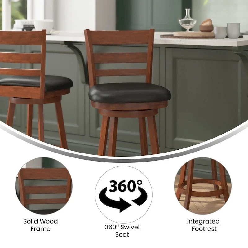 Ladderback Wooden Counter Height Stool with Upholstered Seat