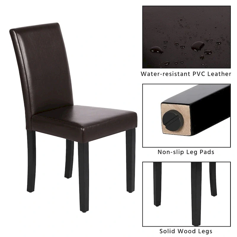 High-Back Faux Leather Dining Chairs with Foam Cushion & Rubberwood Legs – Black / Grey / Brown / White