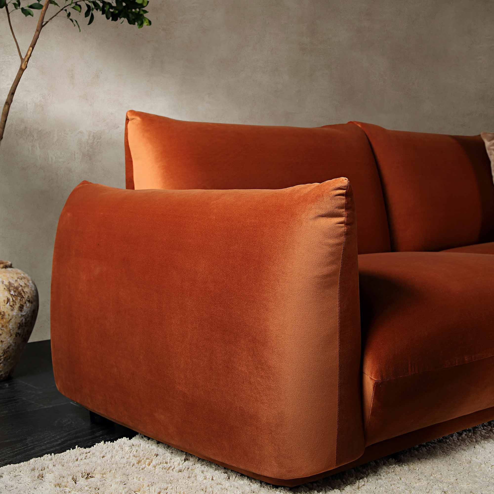 Three Seater Sofa, Rust Velvet