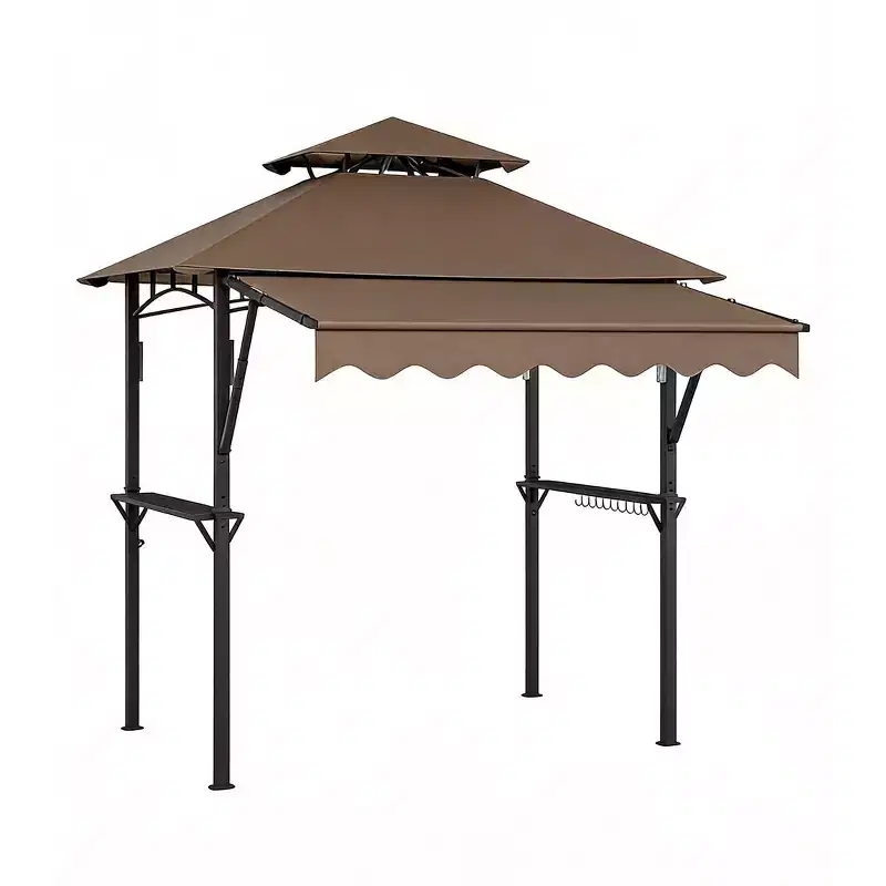 8' x 5' Grill Gazebo Canopy, Heavy Duty Steel Frame, Double-Tiered Outdoor Grill Canopy with Shelves, 10 Hooks for Patio BBQ Backyard
