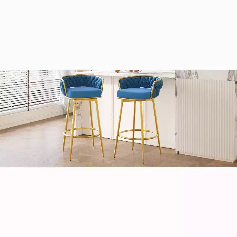 MAYEERTY Set of 2 Swivel Counter Height Bar Stools 31in Bar Height Hand Woven Blue for Kitchen Island
