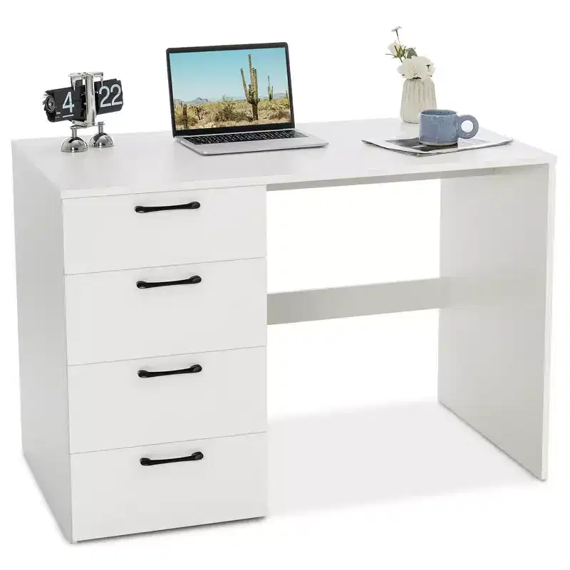 Costway Computer Desk Study Writing Workstation Vanity Table Home Office w/ 4 Drawers
