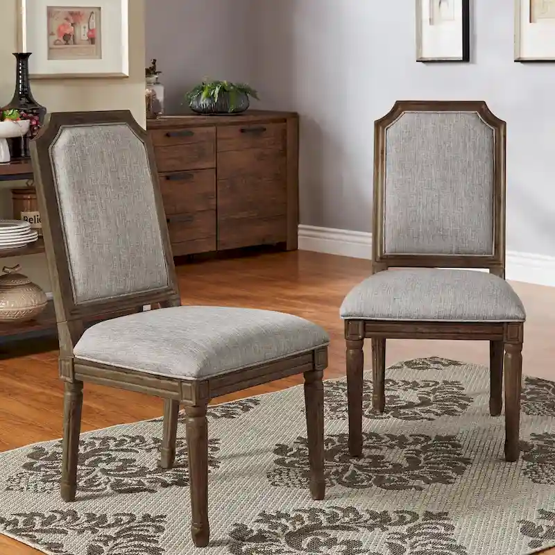 Arched-Back Linen and Solid Wood Dining Chairs (Set of 2)