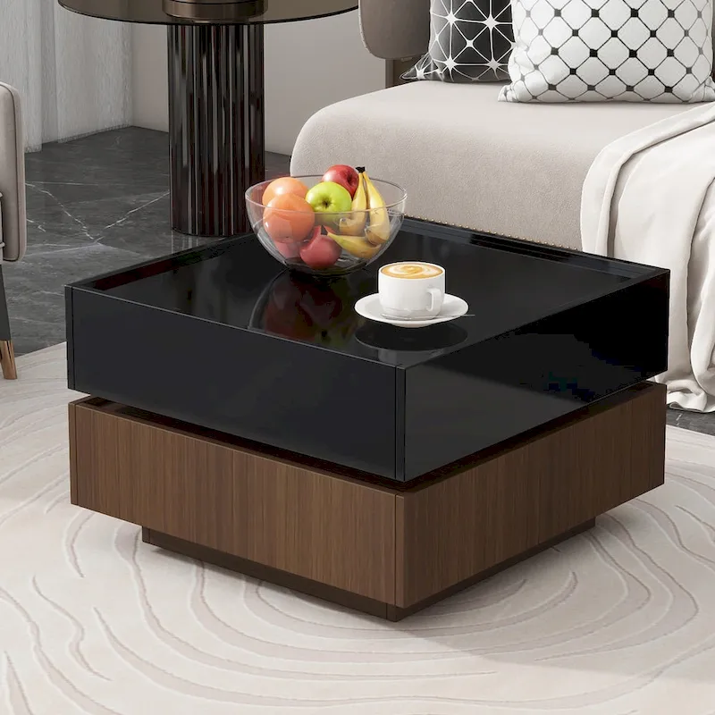Square 360Rotating Coffee Table with 2 Drawers