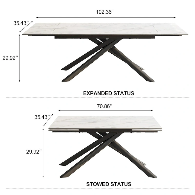 9 - Piece Extendable Rectangular Sintered Stone Cross Legs Dining Set With 8 Chairs