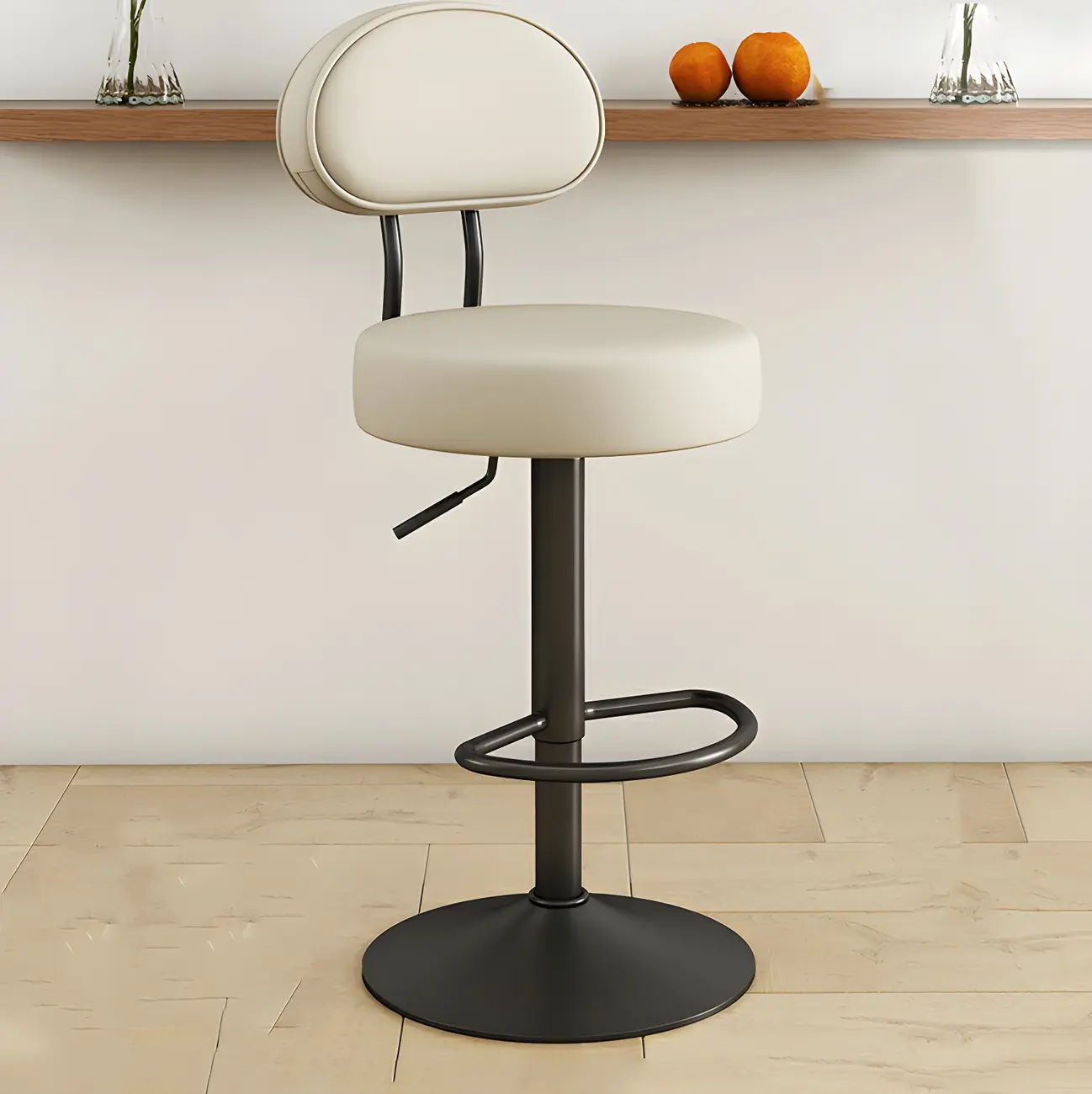 Round Adjustable Faux Leather Bar Stools with Back