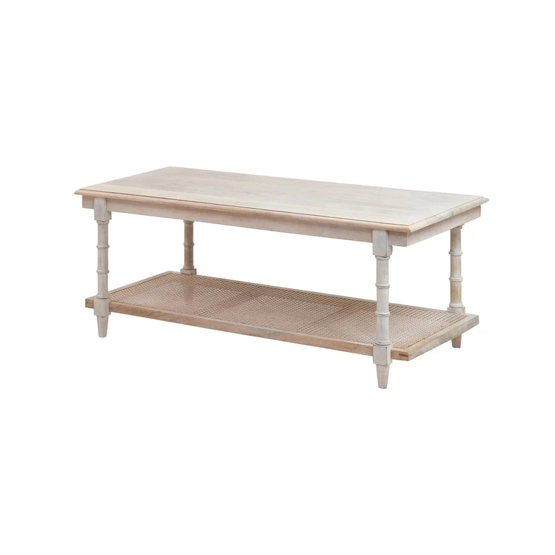 Carolina Living Chesterfield Wood & Cane Coffee Table - Whitewash