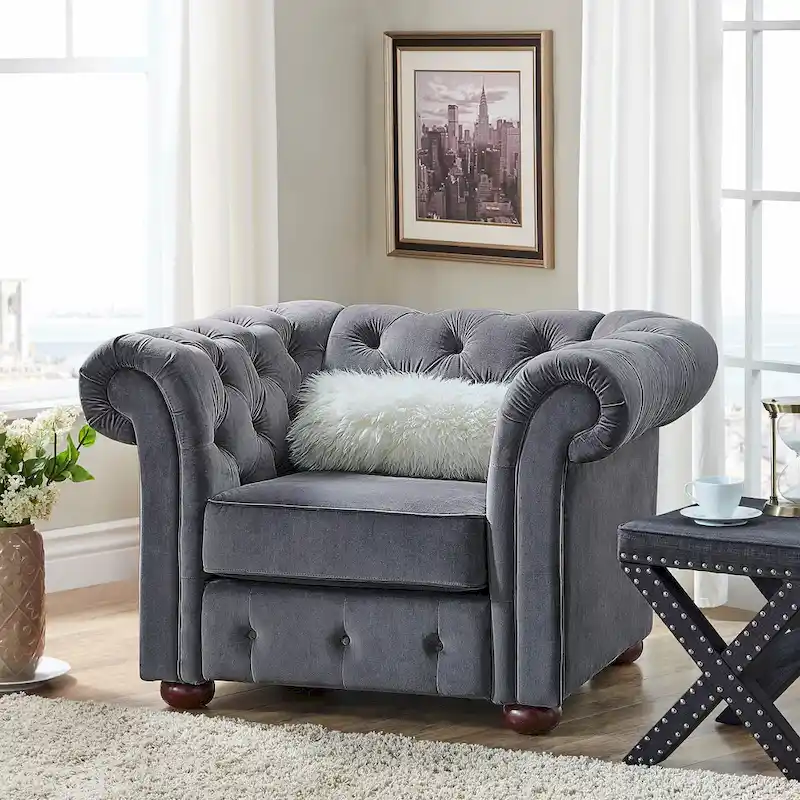 Gdansk Tufted Scroll Arm Chesterfield Chair