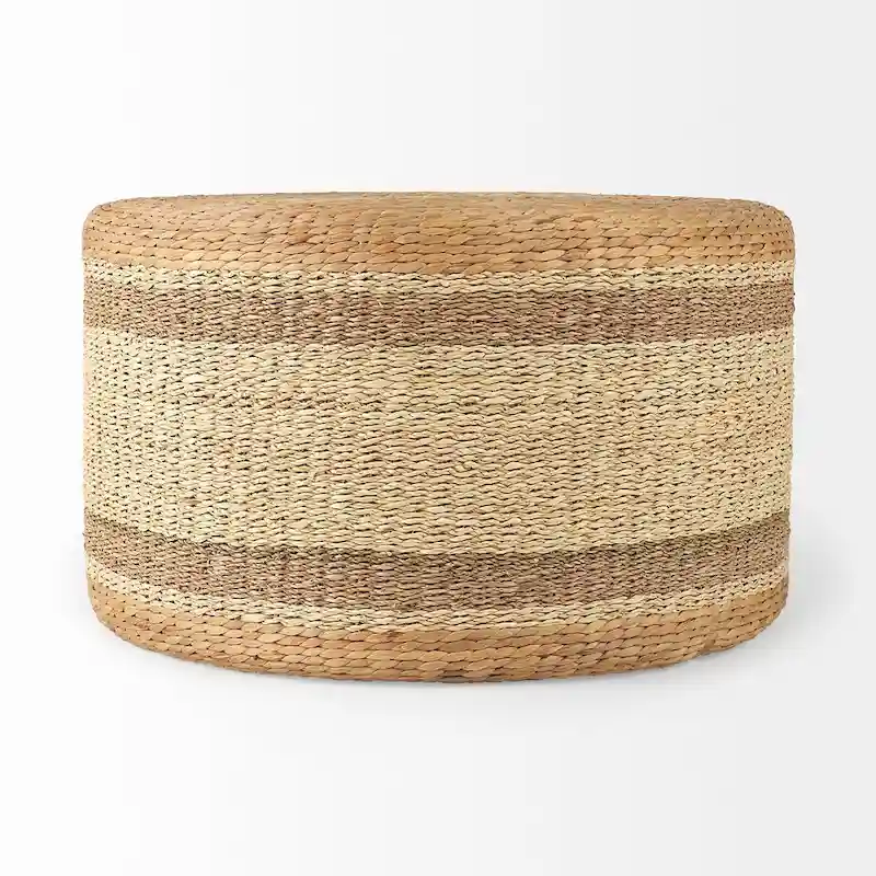 Brown Striped Seagrass Round Pouf