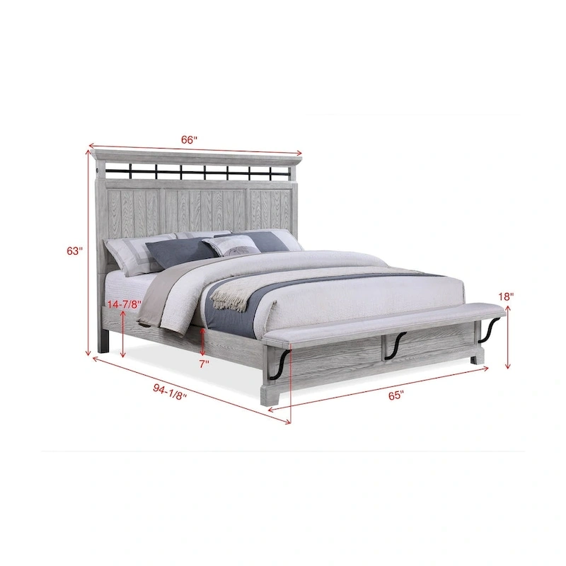 Debra 6 Piece Gray Panel Bench Footboard Bedroom Set