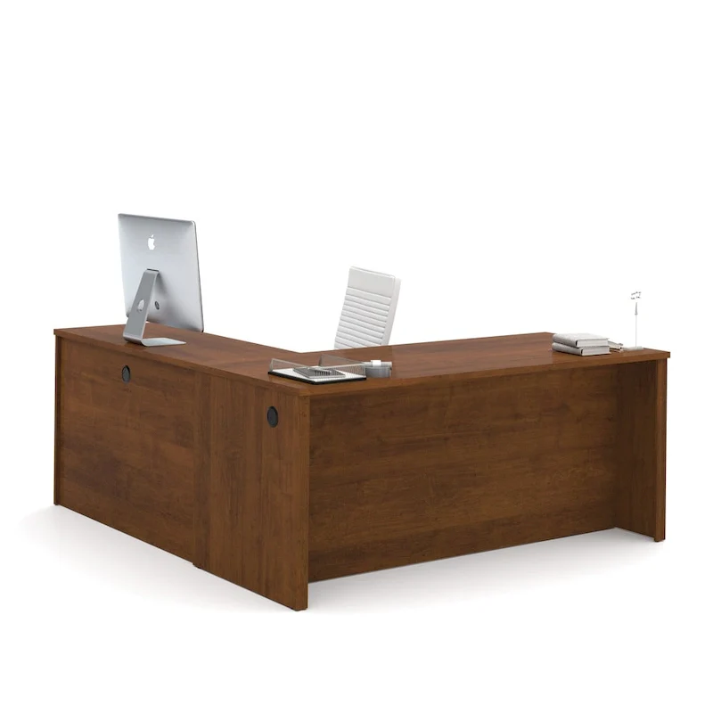 Brown L-Shaped Desk with Keyboard Tray and 3 Drawers