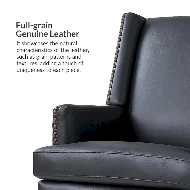 Lourdes Genuine Leather Armchair with Solid Wood Frame and Removable Seat Cushion by HULALA HOME