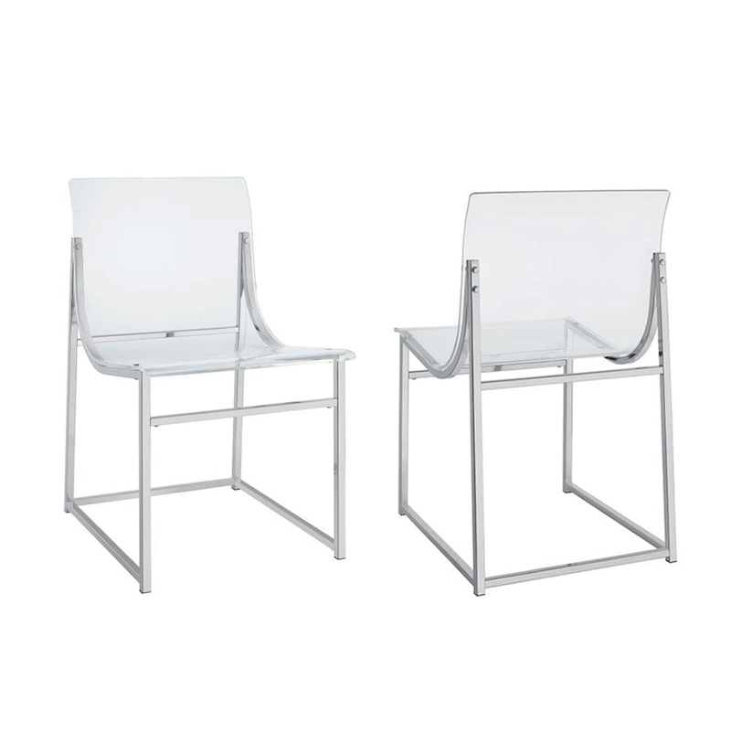 Set of 2 Dining Side Chairs in Clear and Chrome