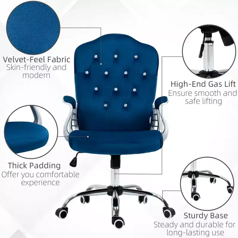Velvet Office Chair Desk Chair with 360 Degree Swivel Wheels Adjustable Height Tilt Function