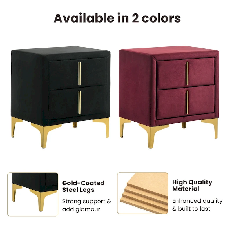 Glim Glam Fabric 2-Drawer Nightstand by Furniture of America