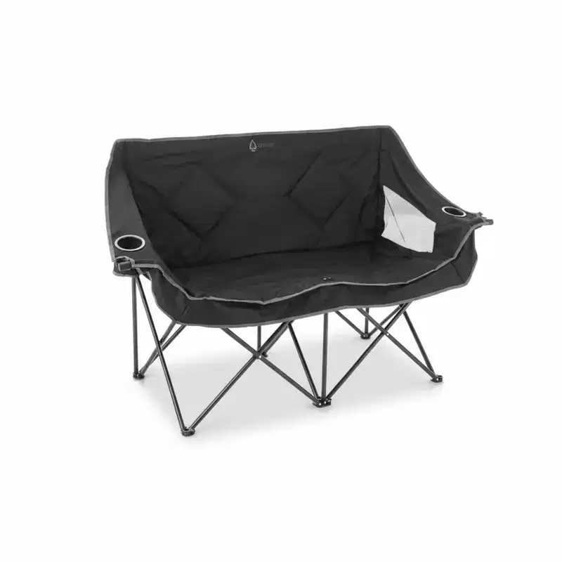 Arrowhead Outdoor Portable Folding Double Duo Camping Chair Loveseat Couch w/ 2 Cup & Wine Glass Holder, Supports up to 500lbs (Charcoal Black)
