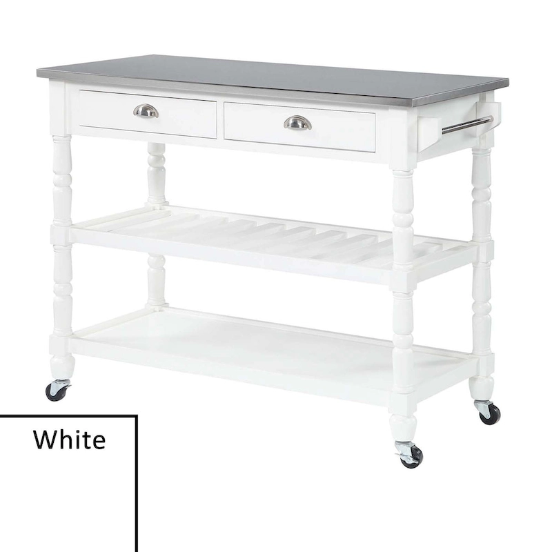 Convenience Concepts French Country 3 Tier Stainless Steel Kitchen Cart with Drawers