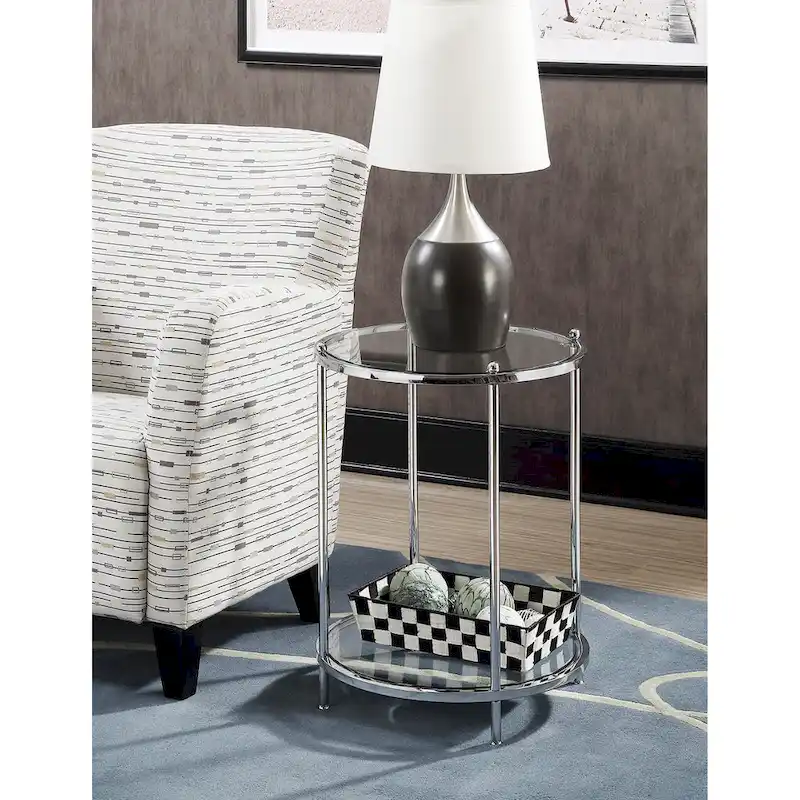 2 Tier Round Glass End Table with Shelf