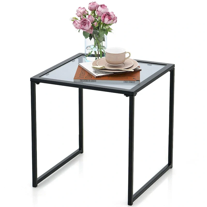17 Outdoor Garden Patio Side Table Tempered Glass End Coffee Table