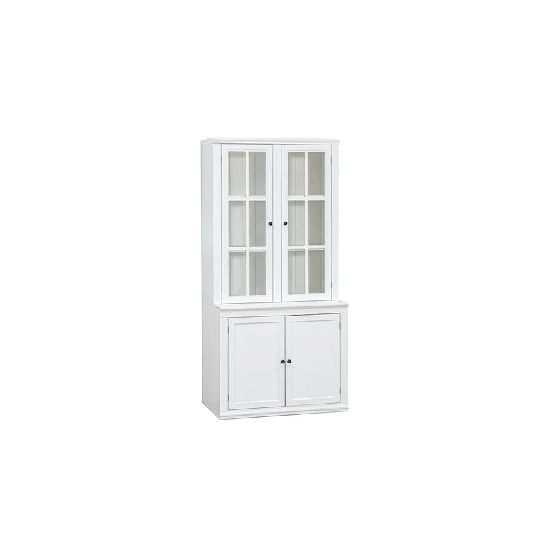 75.25 Tall Display Cabinet with Tempered Glass Double Doors, Traditional Style China Cabinet for Living Room, Kitchen, Home