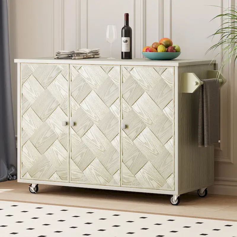 51.2W Ash Veneer Solid Wood Handwoven Kitchen Island With Drop Leaf(no include stool)