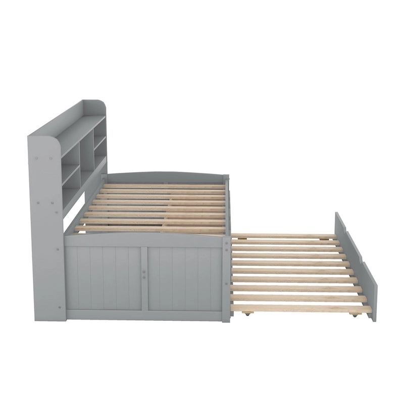 Twin Pine Captain Bed with Shelves, Drawers & Trundle