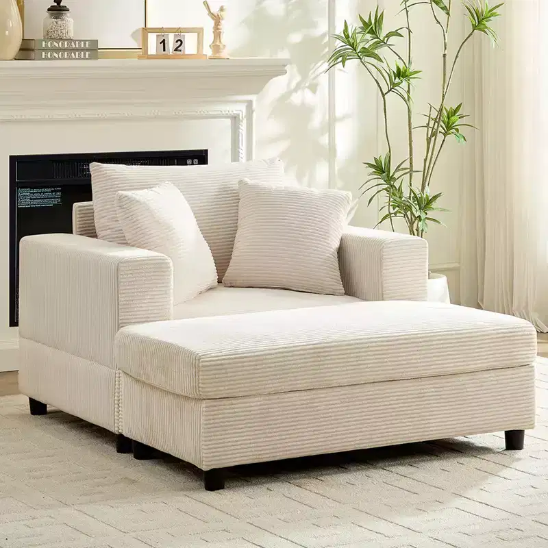 Mjkone Corduroy Comfy Chaise Lounge Deep Seat Sleeper Sofa Chair with Storage Ottoman,Upholstered Single/Loveseat Sofa