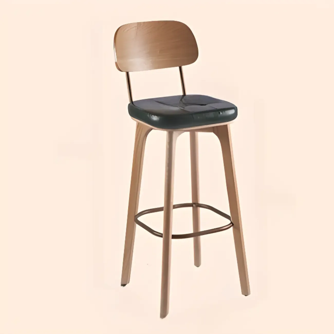 Mid-Century Modern Leather Square Bar Height Stools with Backs