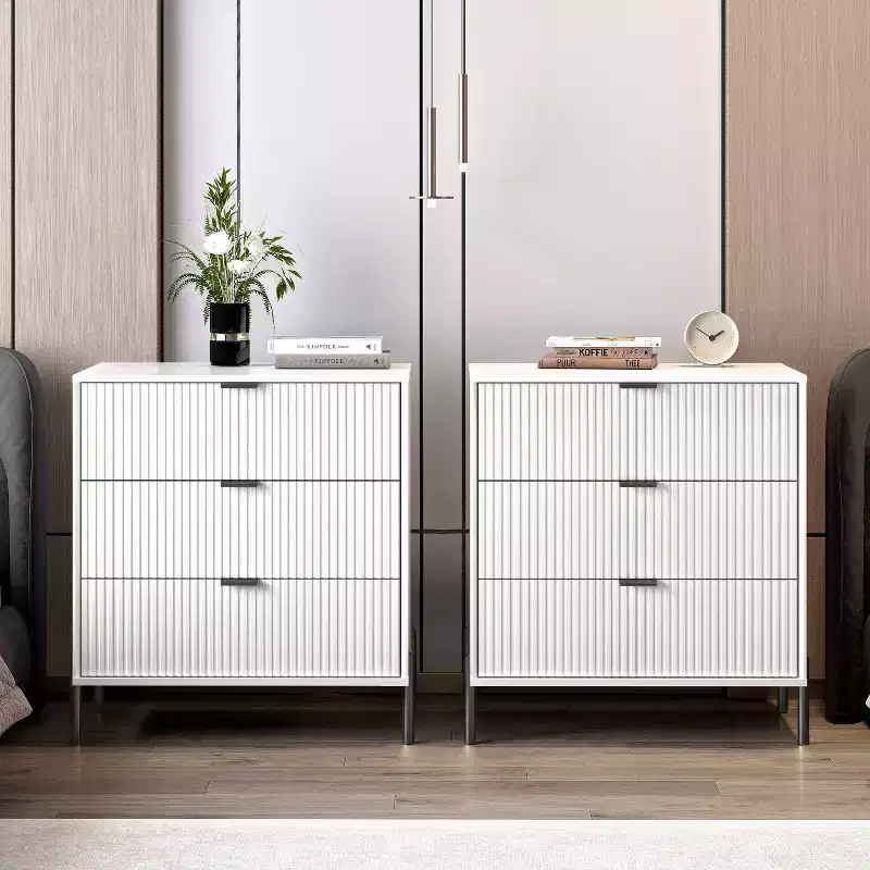 Festivo 2pc Modern Elegance 3 Drawer Nightstands Side Table Set Off-White
