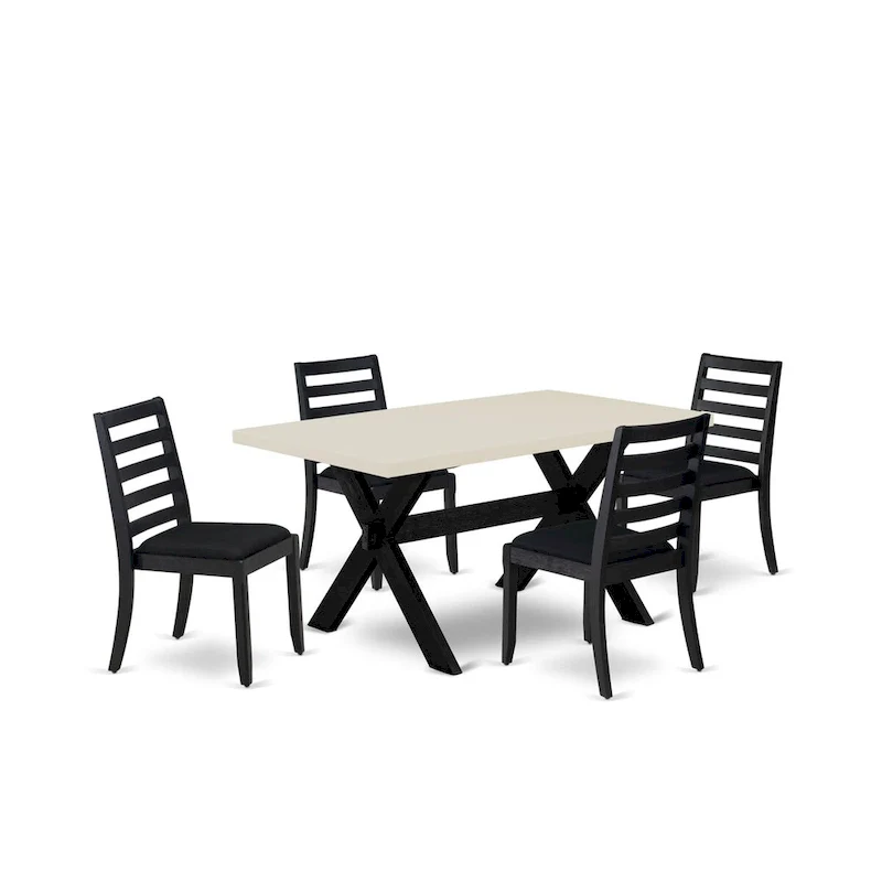 East West Furniture dining room set - a kitchen table & Stackable dining chairs - Wire-brushed Black (Pieces & Seat Options)