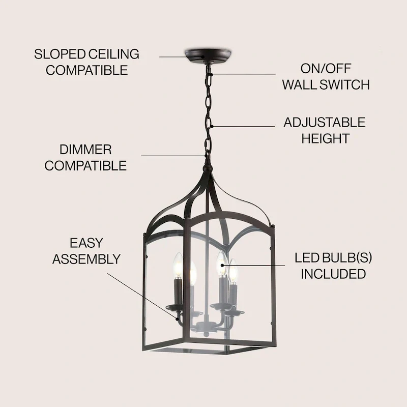 Ruth 11  4-light Lantern Metal/Glass LED Pendant by JONATHAN Y