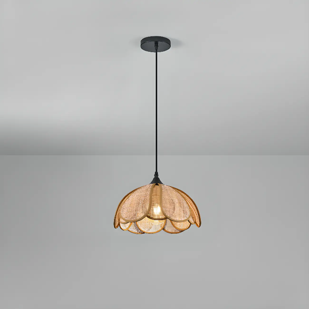 Rustic Rattan Floral Dome Pendant Light