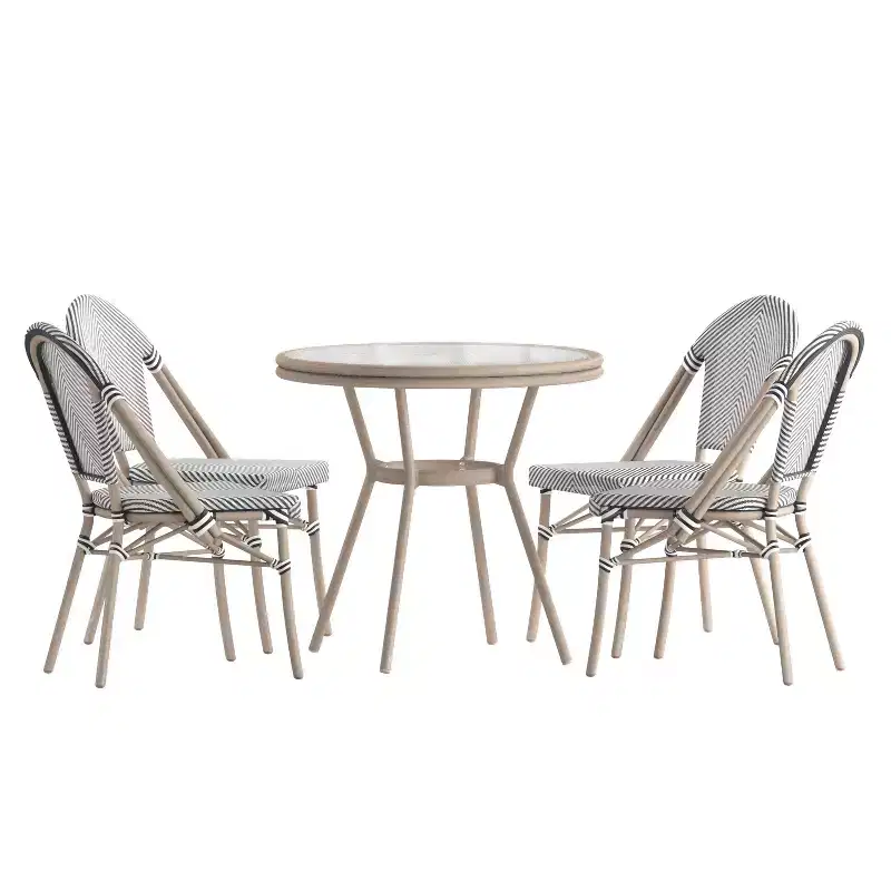 Flash Furniture Marseille Indoor/Outdoor Commercial Bistro 31.5 Table, Textilene, Glass Top with 4 Stack Chairs