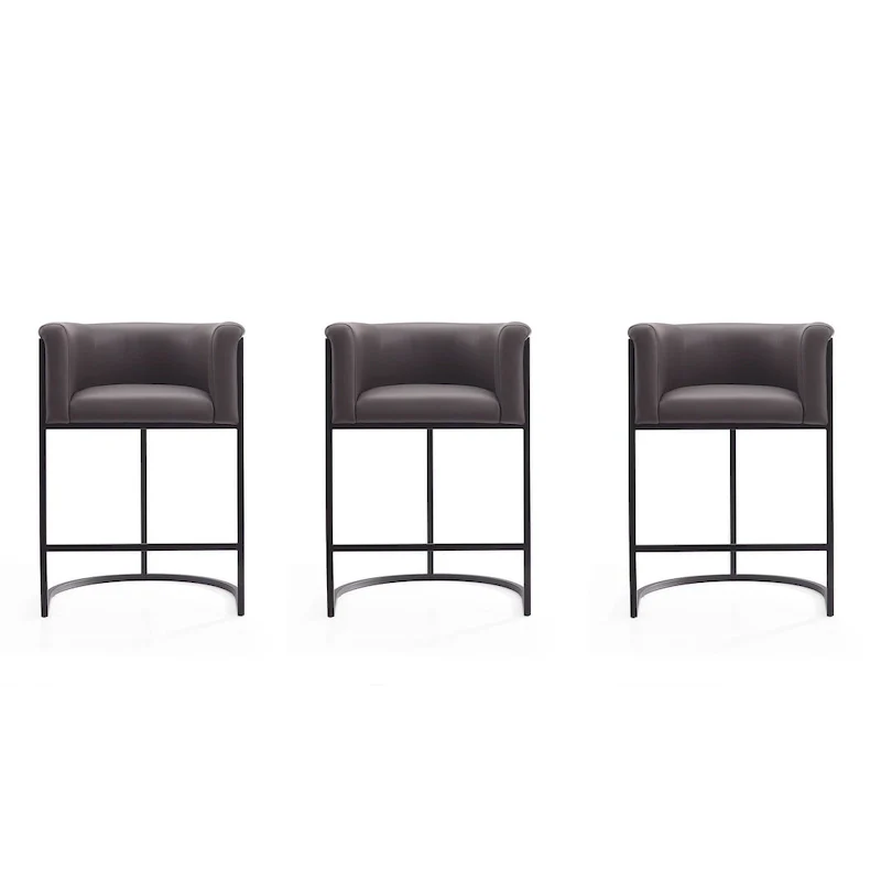 Manhattan Comfort Cosmopolitan 33.8 in. Black Metal Counter Height Bar Stool (Set of 3)