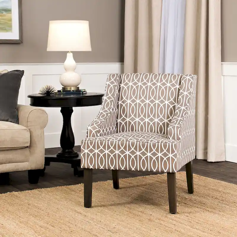 Swoop Arm Accent Chair, Cotton Fabric with Walnut Legs – Grey, Single