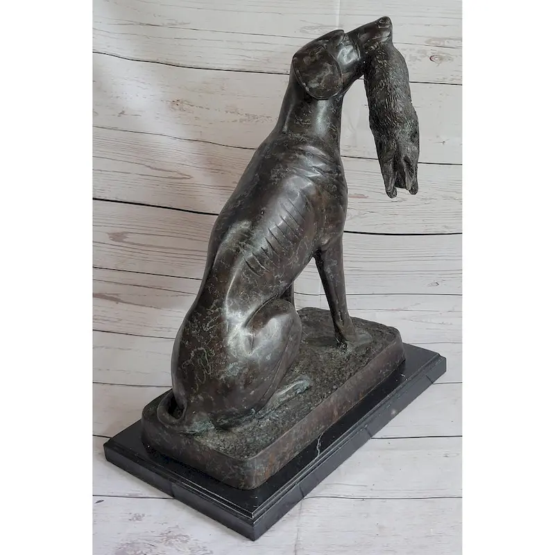 Hunting Dog Retriever W/ Imitative Rabbit In Mouth Bronze Statue Sculpture Figure 16 Inches X 16 Inches