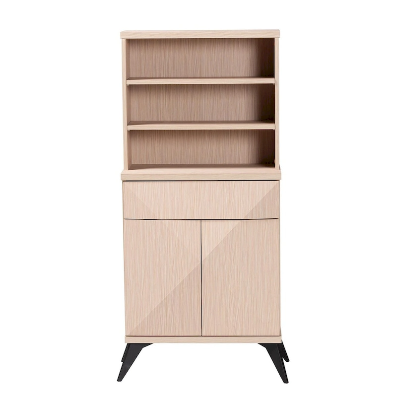 Draper Mid-Century Modern Two-Tone Light Brown and Black Wood Kitchen Cabinet