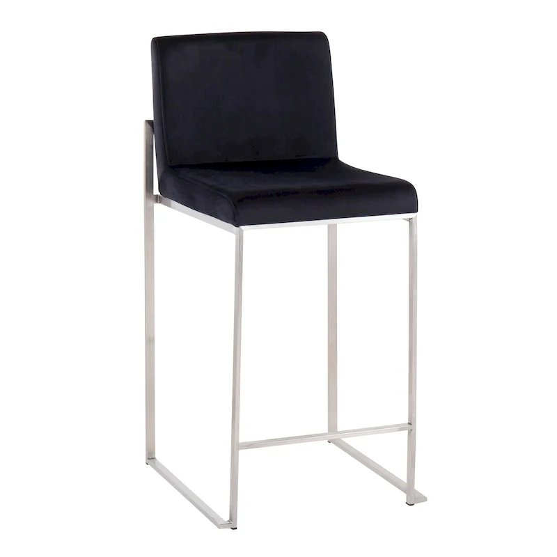 Black/Grey/White High Back Upholstered Counter Stool, Set of 2, 1-Person
